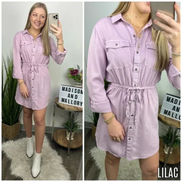Sold! FIRST LOVE Button Down Purple Denim Shirt Mini Dress Sz S - Picture 4 of 4